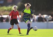 21 February 2018; Megan Havlin of Moville Community College in action against Sarah Foley of Presentation Secondary School Thurles during the Bank of Ireland FAI Schools Senior Girls National Cup Final match between Moville Community College, Donegal, and Presentation Secondary School Thurles, Tipperary, at Home Farm FC in Whitehall, Dublin. Photo by Stephen McCarthy/Sportsfile