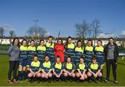 21 February 2018; The Moville Community College team prior to the Bank of Ireland FAI Schools Senior Girls National Cup Final match between Moville Community College, Donegal, and Presentation Secondary School Thurles, Tipperary, at Home Farm FC in Whitehall, Dublin. Photo by Stephen McCarthy/Sportsfile
