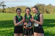 21 February 2018; West Castleknock CC runners, from left, Sinead Nic Sheoin, Aisling Mohan, and Molly Brown after winning the Senior Girls 2,500m event during the Irish Life Health Leinster Schools Cross Country at Santry Demesne in Santry, Co Dublin. Photo by Piaras Ó Mídheach/Sportsfile
