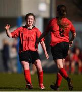 21 February 2018; Lauren McCormack, left, celebrates with her Presentation Secondary School Thurles team-mate Casey Hennessy at the final whistle of the Bank of Ireland FAI Schools Senior Girls National Cup Final match between Moville Community College, Donegal, and Presentation Secondary School Thurles, Tipperary, at Home Farm FC in Whitehall, Dublin. Photo by Stephen McCarthy/Sportsfile