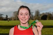 21 February 2018; Sarah Healy of Holy Child Killiney, Dublin, after winning the Senior Girls 2,500m event during the Irish Life Health Leinster Schools Cross Country at Santry Demesne in Santry, Co Dublin. Photo by Piaras Ó Mídheach/Sportsfile