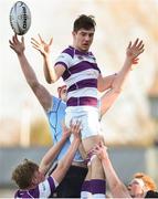 21 February 2018; Dan Beggs of Clongowes Wood College wins possession from a lineout during the Bank of Ireland Leinster Schools Senior Cup Round 2 match between St Michael's College and Clongowes Wood College at Donnybrook Stadium, in Dublin.  Photo by David Fitzgerald/Sportsfile