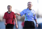 21 February 2018; Referee Sarah Dyas during the Bank of Ireland FAI Schools Senior Girls National Cup Final match between Moville Community College, Donegal, and Presentation Secondary School Thurles, Tipperary, at Home Farm FC in Whitehall, Dublin. Photo by Stephen McCarthy/Sportsfile