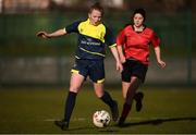 21 February 2018; Kerry Brown of Moville Community College during the Bank of Ireland FAI Schools Senior Girls National Cup Final match between Moville Community College, Donegal, and Presentation Secondary School Thurles, Tipperary, at Home Farm FC in Whitehall, Dublin. Photo by Stephen McCarthy/Sportsfile