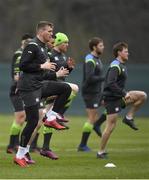 22 February 2018; Chris Farrell, left, during Ireland rugby squad training at Carton House in Maynooth, Co Kildare. Photo by Brendan Moran/Sportsfile