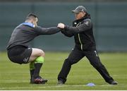 22 February 2018; Cian Healy, left, with Willie Bennett during Ireland rugby squad training at Carton House in Maynooth, Co Kildare. Photo by Brendan Moran/Sportsfile