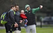 22 February 2018; Ireland supporter Andrew Gee, and his son Charlie, take a 'selfie' with Jordi Murphy, left, and CJ Stander on their arrival at Ireland rugby squad training at Carton House in Maynooth, Co Kildare. Photo by Brendan Moran/Sportsfile