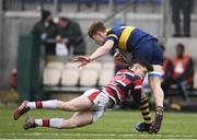 22 February 2018; Felix Campbell of The King’s Hospital is tackled by James McElroy of Wesley College during the Bank of Ireland Vinnie Murray Cup Final match between The Kings Hospital and Wesley College at Donnybrook Stadium in Dublin. Photo by Sam Barnes/Sportsfile