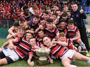 22 February 2018; Wesley College players celebrate with Vinnie Murray Cup following the Bank of Ireland Vinnie Murray Cup Final match between The Kings Hospital and Wesley College at Donnybrook Stadium in Dublin. Photo by Sam Barnes/Sportsfile