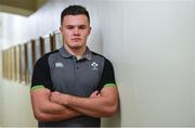 22 February 2018; Jacob Stockdale poses for a portrait after an Ireland press conference at Carton House in Maynooth, Co Kildare. Photo by Brendan Moran/Sportsfile