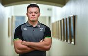 22 February 2018; Jacob Stockdale poses for a portrait after an Ireland press conference at Carton House in Maynooth, Co Kildare. Photo by Brendan Moran/Sportsfile