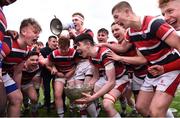 22 February 2018; Wesley College players celebrate with the Vinnie Murray Cup following the Bank of Ireland Vinnie Murray Cup Final match between The Kings Hospital and Wesley College at Donnybrook Stadium in Dublin. Photo by Sam Barnes/Sportsfile