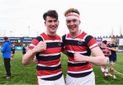 22 February 2018; Karl O’Connor, left, and Joseph O’Connor of Wesley College celebrate following the Bank of Ireland Vinnie Murray Cup Final match between The Kings Hospital and Wesley College at Donnybrook Stadium in Dublin. Photo by Sam Barnes/Sportsfile