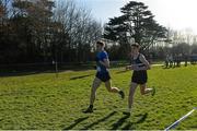 21 February 2018; Runners Louis O'Loughlin of Moyle Park College, left, and John Fanning of Belvedere College, Dublin, in the Inter Boys 4,500m event during the Irish Life Health Leinster Schools Cross Country at Santry Demesne in Santry, Co Dublin. Photo by Piaras Ó Mídheach/Sportsfile
