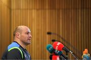 23 February 2018; Captain Rory Best speaks to the media during an Ireland press conference at the Aviva Stadium in Dublin. Photo by Brendan Moran/Sportsfile