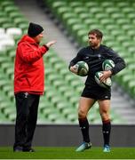 23 February 2018; Leigh Halfpenny with kicking coach Neil Jenkins during the Wales Rugby captain's run at the Aviva Stadium in Dublin. Photo by Brendan Moran/Sportsfile