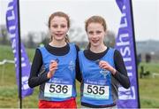 23 February 2018; Twin sisters Ellen, left, who finished sixth, and Niamh Cunneen, who won the junior girl's 2500m, from St. Mary's Nenagh, Co Tipperary, after the Irish Life Health Munster Schools Cross Country at Waterford IT in Waterford. Photo by Matt Browne/Sportsfile