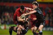 23 February 2018; Alex Wootton of Munster is tackled by Brandon Thomson, left, and George Horne of Glasgow Warriors during the Guinness PRO14 Round 16 match between Munster and Glasgow Warriors at Irish Independent Park in Cork. Photo by Diarmuid Greene/Sportsfile