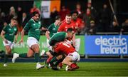 23 February 2018; James Hume of Ireland is tackled by Joe Goodchild of Wales during the U20 Six Nations Rugby Championship match between Ireland and Wales at Donnybrook Stadium in Dublin. Photo by David Fitzgerald/Sportsfile