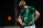 23 February 2018; Tommy O'Brien of Ireland reacts after the TMO for a try was adjudged against his side during the U20 Six Nations Rugby Championship match between Ireland and Wales at Donnybrook Stadium in Dublin. Photo by David Fitzgerald/Sportsfile