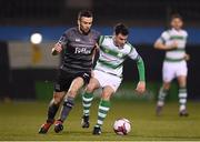 23 February 2018; Joel Coustrain of Shamrock Rovers in action against Michael Duffy of Dundalk during the SSE Airtricity League Premier Division match between Shamrock Rovers and Dundalk at Tallaght Stadium in Dublin. Photo by Stephen McCarthy/Sportsfile