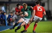 23 February 2018; Tommy O'Brien of Ireland is tackled by Tom Rogers of Wales during the U20 Six Nations Rugby Championship match between Ireland and Wales at Donnybrook Stadium in Dublin. Photo by David Fitzgerald/Sportsfile