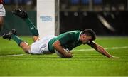 23 February 2018; Jack O'Sullivan of Ireland scores his side's second try during the U20 Six Nations Rugby Championship match between Ireland and Wales at Donnybrook Stadium in Dublin. Photo by David Fitzgerald/Sportsfile