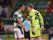 23 February 2018; Ally Gilchrist, left, and Kevin Horgan of Shamrock Rovers confront each other following a mix up in communication during the SSE Airtricity League Premier Division match between Shamrock Rovers and Dundalk at Tallaght Stadium in Dublin. Photo by Seb Daly/Sportsfile