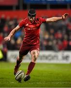 23 February 2018; Tyler Bleyendaal of Munster kicks a conversion during the Guinness PRO14 Round 16 match between Munster and Glasgow Warriors at Irish Independent Park in Cork. Photo by Diarmuid Greene/Sportsfile