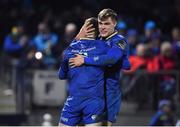 23 February 2018; Nick McCarthy of Leinster celebrates with Garry Ringrose, right, after scoring their side's seventh try during the Guinness PRO14 Round 16 match between Leinster and Southern Kings at the RDS Arena in Dublin. Photo by Brendan Moran/Sportsfile