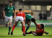 23 February 2018; Jack O'Sullivan of Ireland is tackled by Rhys Henry, right, and Callum Carson of Wales during the U20 Six Nations Rugby Championship match between Ireland and Wales at Donnybrook Stadium in Dublin. Photo by David Fitzgerald/Sportsfile