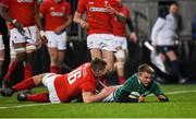 23 February 2018; Jonny Stewart of Ireland scores his side's fourth try during the U20 Six Nations Rugby Championship match between Ireland and Wales at Donnybrook Stadium in Dublin. Photo by David Fitzgerald/Sportsfile