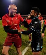 23 February 2018; Simon Zebo of Munster with Niko Matawalu of Glasgow Warriors after the Guinness PRO14 Round 16 match between Munster and Glasgow Warriors at Irish Independent Park in Cork. Photo by Diarmuid Greene/Sportsfile