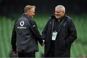 24 February 2018; Ireland head coach Joe Schmidt, left, and Wales head coach Warren Gatland prior to the NatWest Six Nations Rugby Championship match between Ireland and Wales at the  Aviva Stadium in Dublin. Photo by Brendan Moran/Sportsfile
