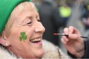 24 February 2018; Ireland supporter Geraldine Houlihan, from Cork, has her face painted outside the stadium prior to the NatWest Six Nations Rugby Championship match between Ireland and Wales at the Aviva Stadium in Lansdowne Road, Dublin. Photo by David Fitzgerald/Sportsfile