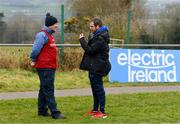 24 February 2018; St Mary's University College manager Collie Murphy is interviewed by Cóilín Duffy after the Electric Ireland Fergal Maher Cup Final between St Mary's University College and NUIG Letterfrack in Mallow, Cork. The unique quality of the Electric Ireland Higher Education Championships sees players putting their intercounty and club rivalries aside to strive to achieve Electric Ireland Fergal Maher Cup glory. Electric Ireland has been shining a light on these First Class Rivals as proud sponsor of the college level competitions for the next four years. #FirstClassRivals. Photo by Diarmuid Greene/Sportsfile