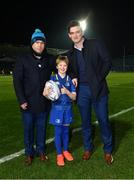 23 February 2018; Matchday mascot Max Bourke with Leinster players Richardt Strauss and Tom Daly ahead of the Guinness PRO14 Round 16 match between Leinster and Southern Kings at the RDS Arena in Dublin. Photo by Ramsey Cardy/Sportsfile