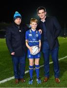 23 February 2018; Matchday mascot James McGrath with Leinster players Richardt Strauss and Tom Daly ahead of the Guinness PRO14 Round 16 match between Leinster and Southern Kings at the RDS Arena in Dublin. Photo by Ramsey Cardy/Sportsfile