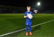 23 February 2018; Matchday mascot Max Bourke ahead of the Guinness PRO14 Round 16 match between Leinster and Southern Kings at the RDS Arena in Dublin. Photo by Ramsey Cardy/Sportsfile