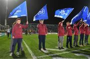 17 February 2018; Young players from Tullow RFC, Carlow, as flagbearers prior to the Guinness PRO14 Round 15 match between Leinster and Scarlets at the RDS Arena in Dublin. Photo by Brendan Moran/Sportsfile
