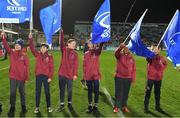 17 February 2018; Young players from Tullow RFC, Carlow, as flagbearers prior to the Guinness PRO14 Round 15 match between Leinster and Scarlets at the RDS Arena in Dublin. Photo by Brendan Moran/Sportsfile