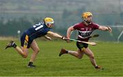 24 February 2018; Conor Johnston of St Mary's University College in action against Willie Kenny of NUIG Letterfrack during the Electric Ireland Fergal Maher Cup Final between St Mary's University College and NUIG Letterfrack in Mallow, Cork. The unique quality of the Electric Ireland Higher Education Championships sees players putting their intercounty and club rivalries aside to strive to achieve Electric Ireland Fergal Maher Cup glory. Electric Ireland has been shining a light on these First Class Rivals as proud sponsor of the college level competitions for the next four years. #FirstClassRivals. Photo by Diarmuid Greene/Sportsfile