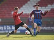 24 February 2018; Owen Collins of University College Cork in action against Peter Healy of Dublin University AFC during the IUFU Harding Cup match between University College Cork and Dublin University AFC at Tolka Park in Dublin. Photo by Seb Daly/Sportsfile
