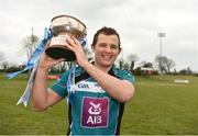 24 February 2018; Maynooth University captain Padraig Walsh celebrates with the cup after victory over Ulster University in the Electric Ireland HE GAA Ryan Cup Final in Mallow, Cork. The unique quality of the Electric Ireland Higher Education Championships sees players putting their intercounty and club rivalries aside to strive to achieve Electric Ireland Ryan Cup glory. Electric Ireland has been shining a light on these First Class Rivals as proud sponsor of the college level competitions for the next four years. #FirstClassRivals. Photo by Diarmuid Greene/Sportsfile