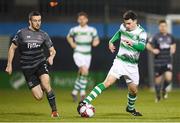 23 February 2018; Joel Coustrain of Shamrock Rovers in action against Michael Duffy of Dundalk during the SSE Airtricity League Premier Division match between Shamrock Rovers and Dundalk at Tallaght Stadium in Dublin. Photo by Stephen McCarthy/Sportsfile