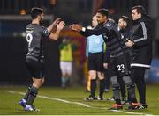 23 February 2018; Marco Tagbajumi, right, replaces Patrick Hoban, to make his Dundalk debut during the SSE Airtricity League Premier Division match between Shamrock Rovers and Dundalk at Tallaght Stadium in Dublin. Photo by Stephen McCarthy/Sportsfile
