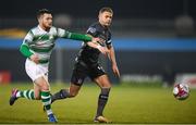 23 February 2018; Dane Massey of Dundalk in action against Brandon Miele of Shamrock Rovers during the SSE Airtricity League Premier Division match between Shamrock Rovers and Dundalk at Tallaght Stadium in Dublin. Photo by Stephen McCarthy/Sportsfile