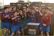 24 February 2018; Dublin University AFC players celebrate following their side's victory during the IUFU Harding Cup match between University College Cork and Dublin University AFC at Tolka Park in Dublin. Photo by Seb Daly/Sportsfile