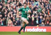 24 February 2018; Jacob Stockdale of Ireland on his way to scoring his side's fifth try during the NatWest Six Nations Rugby Championship match between Ireland and Wales at the Aviva Stadium in Lansdowne Road, Dublin. Photo by David Fitzgerald/Sportsfile