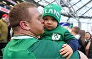 24 February 2018; Sean Cronin of Ireland with his son Finn after the NatWest Six Nations Rugby Championship match between Ireland and Wales at the Aviva Stadium in Lansdowne Road, Dublin. Photo by Brendan Moran/Sportsfile